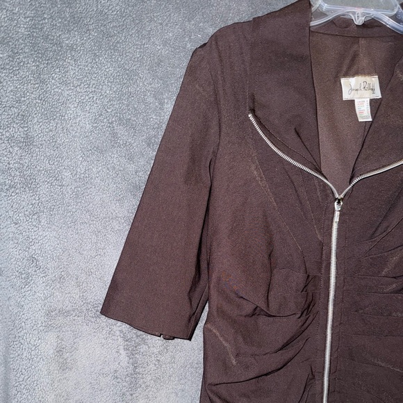 Joseph Ribkoff Sophisticated Brown Ruched Zippered Front Dress Size 16 - Picture 9 of 15